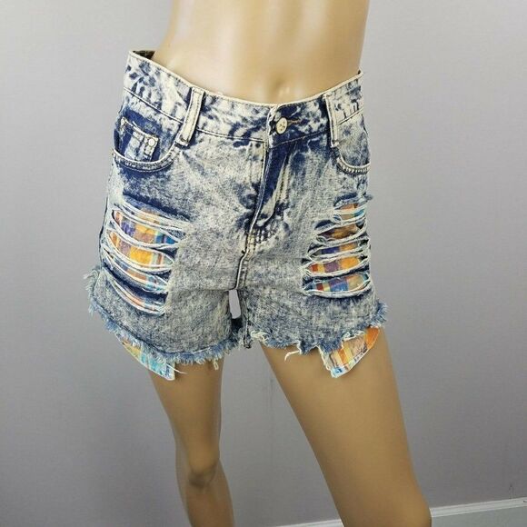 Acid Wash High Rise Jean Shorts - Picture 1 of 10